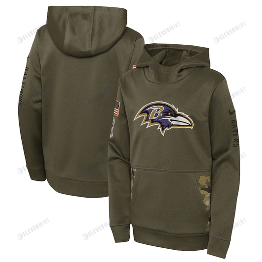 Baltimore Ravens Youth 2022 Salute To Service Performance Pullover Hoodie - Olive