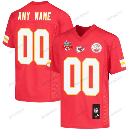 Custom Kansas City Chiefs Super Bowl LVII Champions 3 Stars Youth Game Jersey - Red