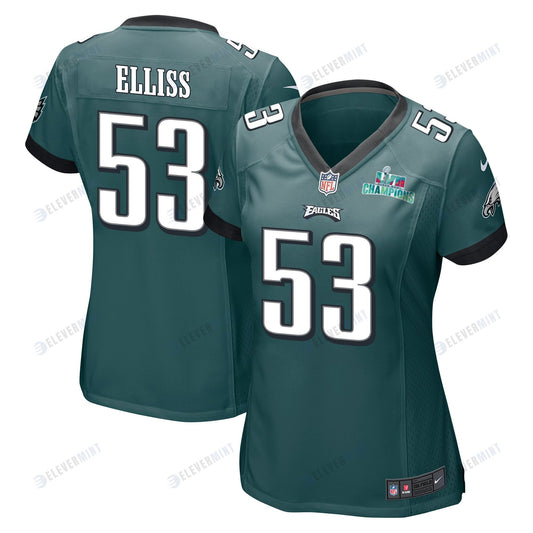 Christian Elliss 53 Philadelphia Eagles Super Bowl LVII Champions Women Game Jersey - Midnight Green