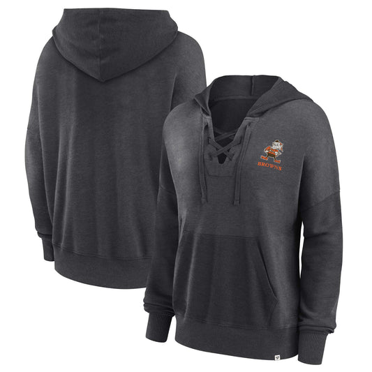 Cleveland Browns Fanatics Branded Women's Heritage Snow Wash French Terry Lace-UpPullover Hoodie - Heather Charcoal