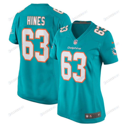 Chasen Hines 63 Miami Dolphins Women Team Game Jersey - Aqua