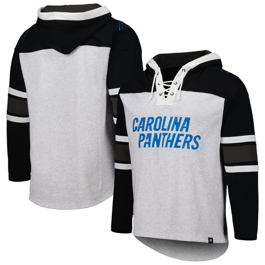 Carolina Panthers '47 Gridiron Lace-Up Pullover Hoodie - Heather Gray